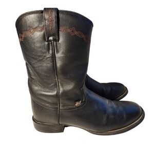 Justin Boots Mens Size 10.5 D Black Leather Western Roper George Strait  Pull On